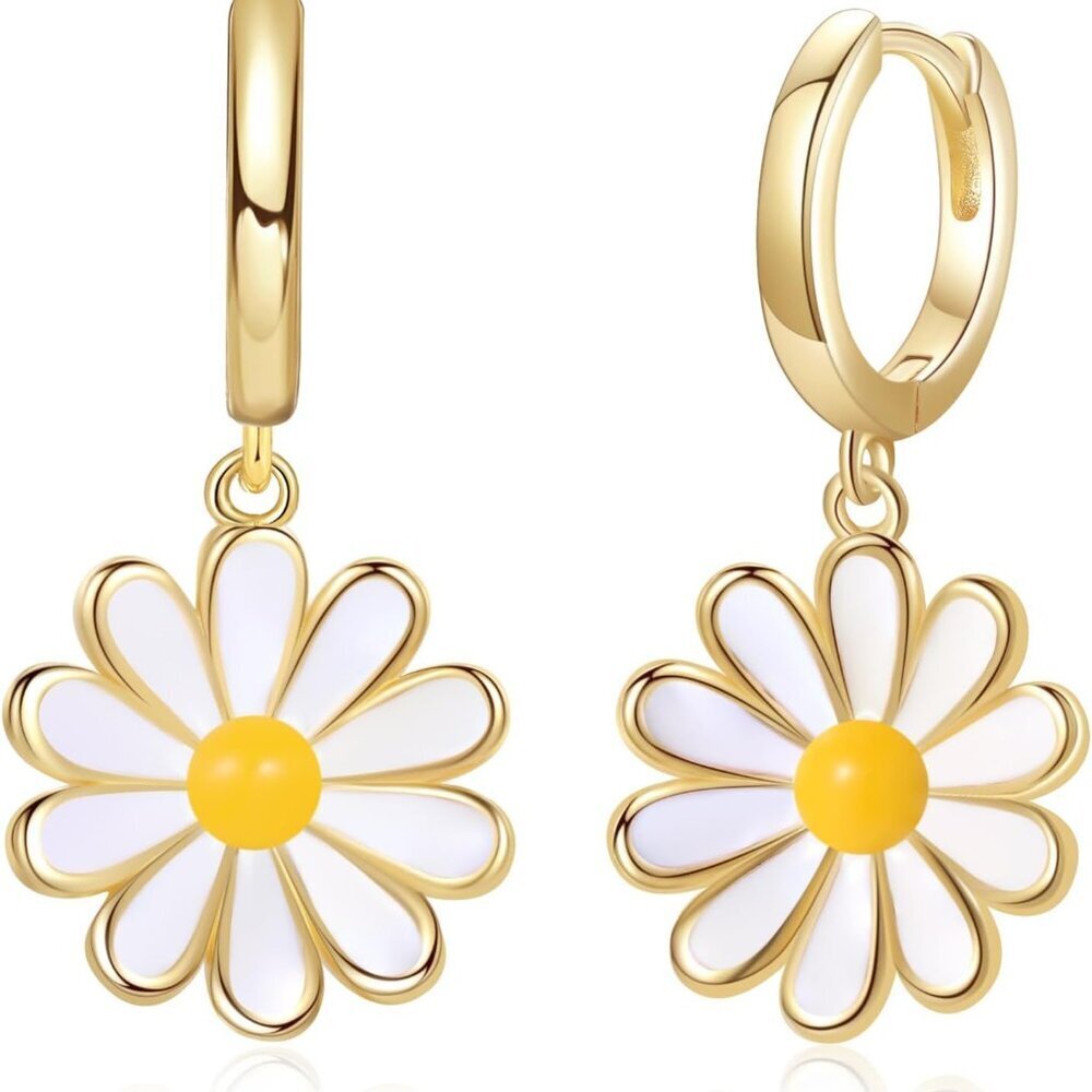 18K Gold Plated Daisy | Pearl Earrings for Women, Flower Dangle Earrings Hypoall